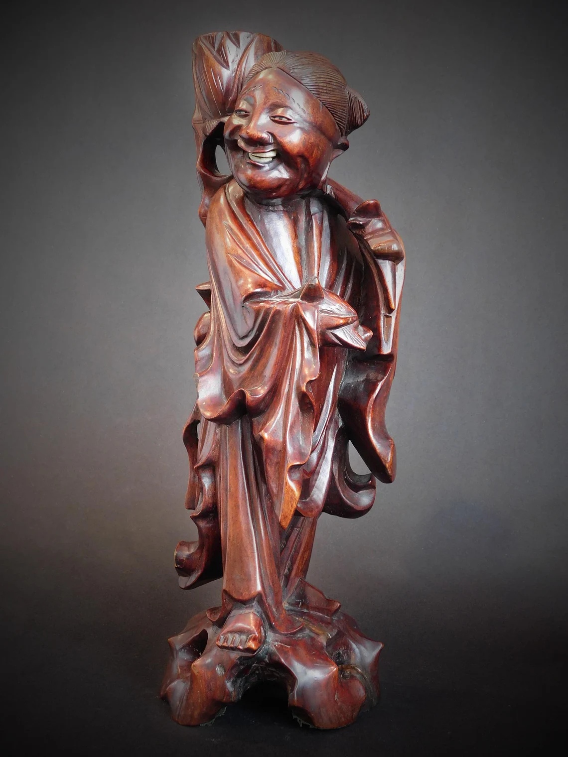 Laughing Taoist Immortal Rosewood Buddha Statue