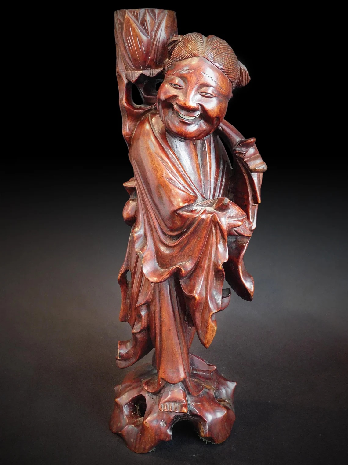 Laughing Taoist Immortal Rosewood Buddha Statue