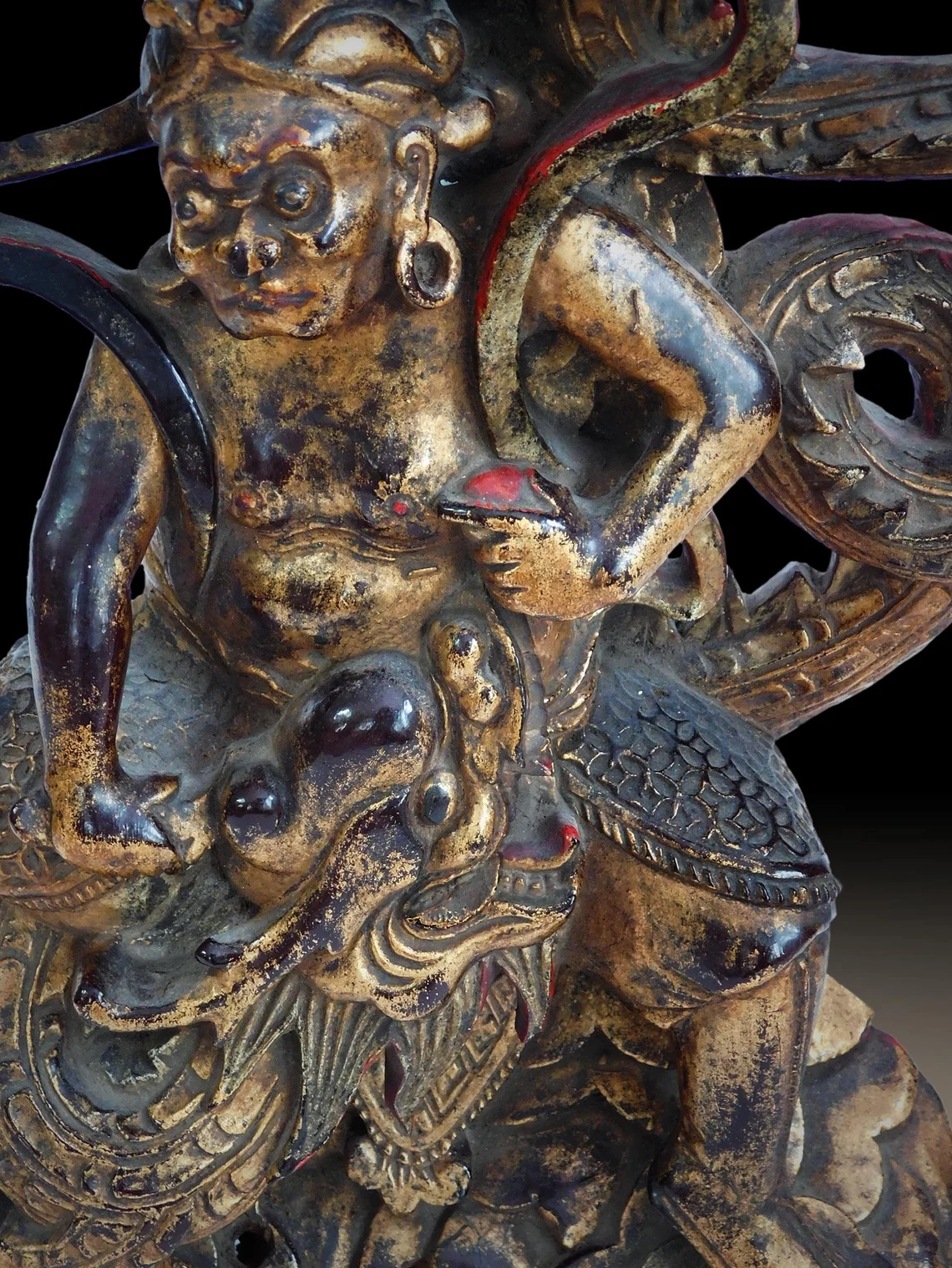 Monkey King Lacquer Gilt Wood Buddha
