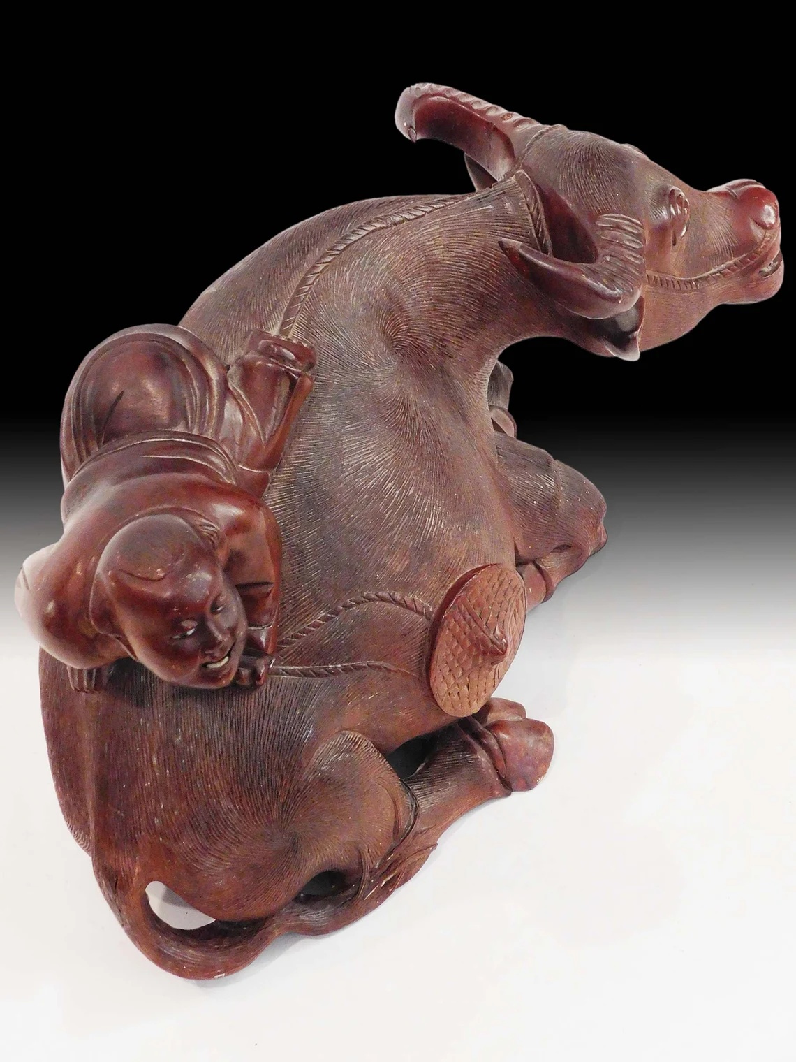 Boy Taming Ox Rosewood Carving